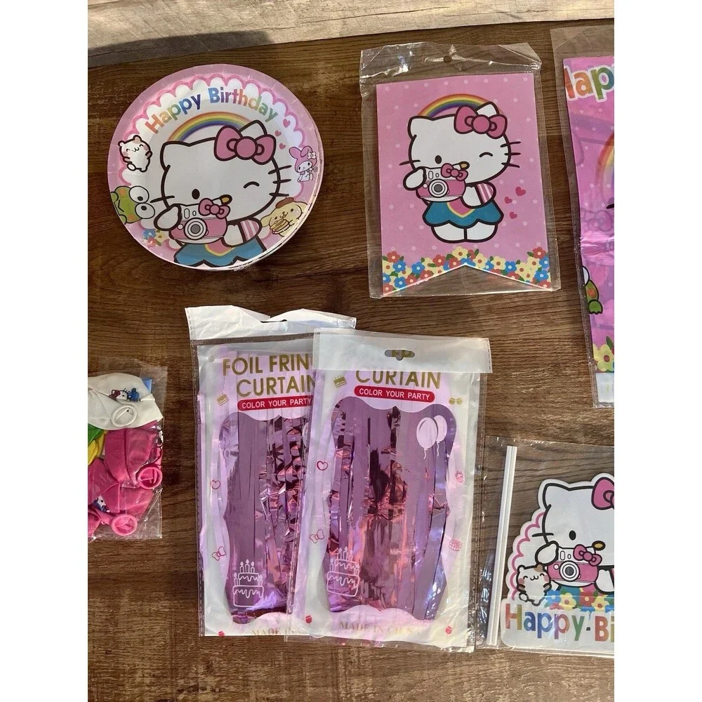Hello Kitty Birthday Party Supply Kit Pink/White Plates Napkins Banner Balloons